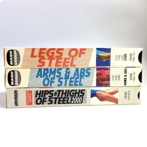 Lot 3 VHS Workout Exercise Tapes - Legs  Arms & Abs  Hips & Thighs of Steel